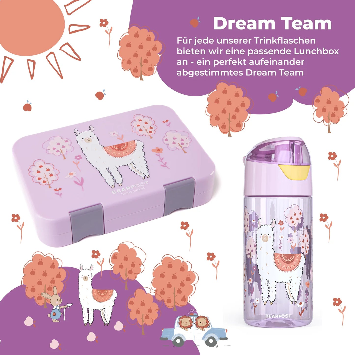 Bearfoot Lama Trinkflasche für Kinder Ansicht Set