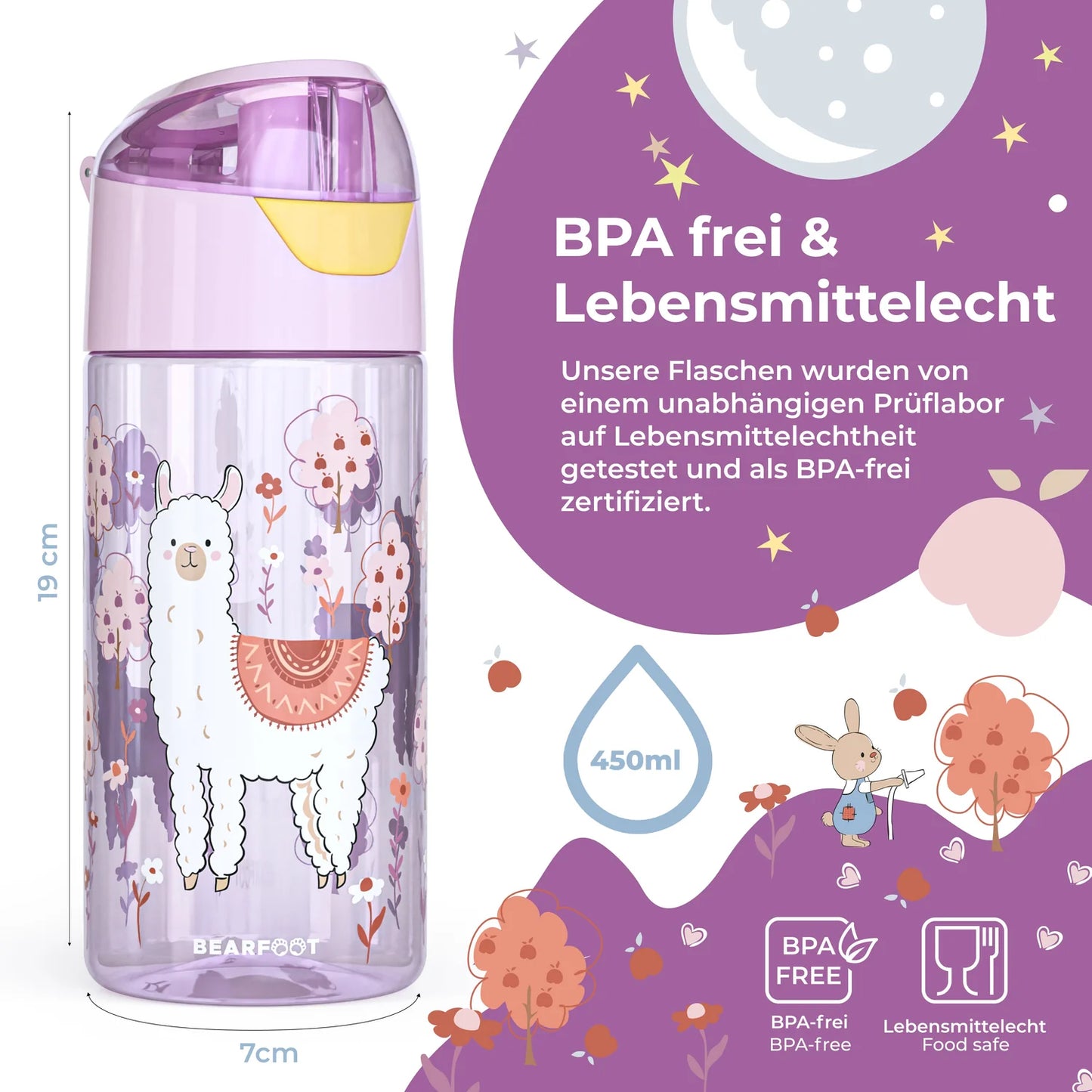 Bearfoot Lama Trinkflasche für Kinder Vorderansicht 2